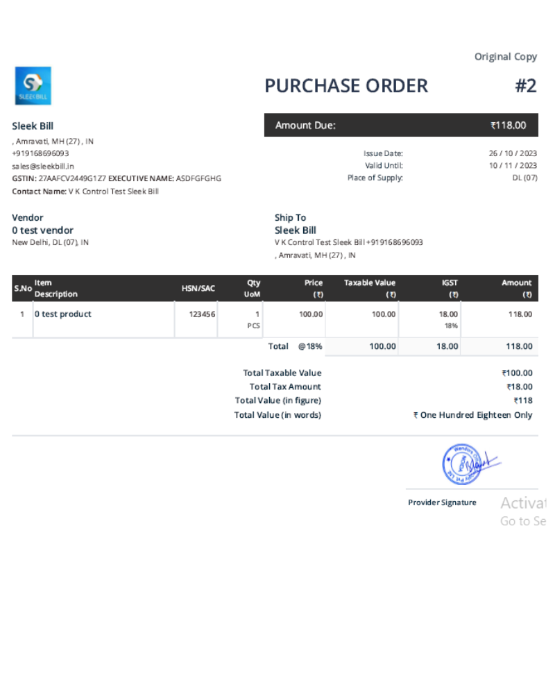 Purchase Order Format